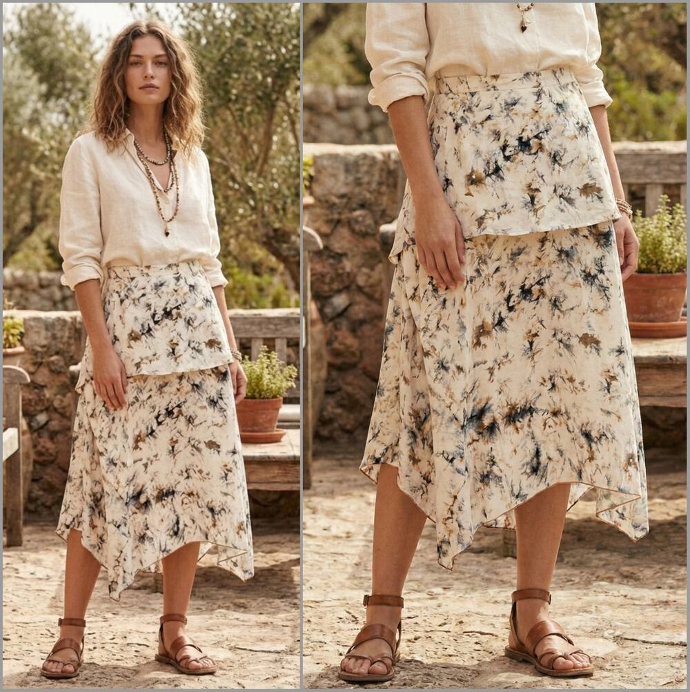 MIGNON DOO Marble Print layered Skirt Beige Size Medium